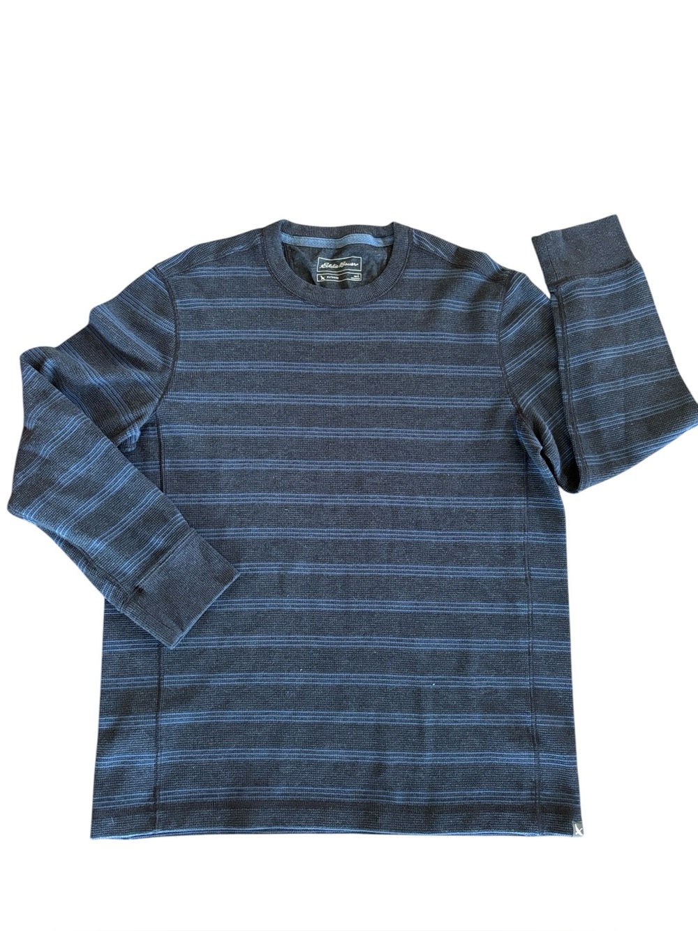 Eddie Bauer Blue Striped Thermal Knit Sweater Long Sleeve Crew Neck Size L